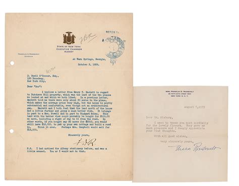 Franklin and Eleanor Roosevelt (2) Typed Letters Signed | RR Auction