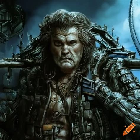 Detailed Sci Fi Illustration Of Kurt Russell In Alien Environment On