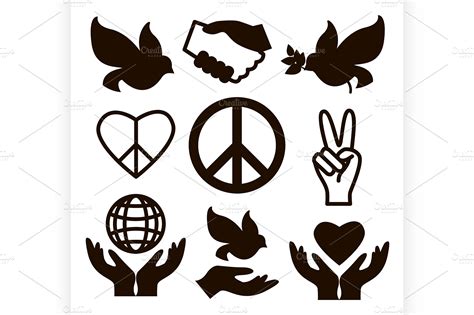 Peace Icons Set Illustrator Graphics Creative Market