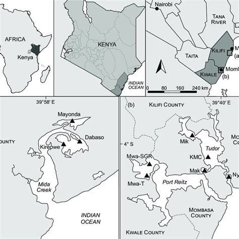 Map Of Kenya Showing The Sampling Sites At A Mida Creek And B