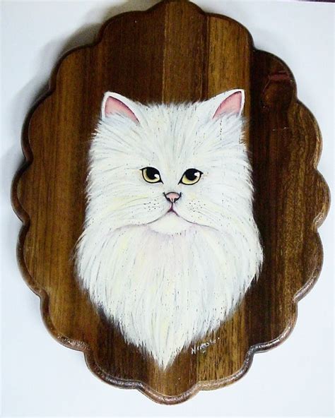 White Persian Cat Painting On Wood