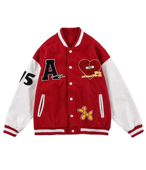 Red Black Embroidery Tideeku New Broken Heart Varsity Jacket Jackets