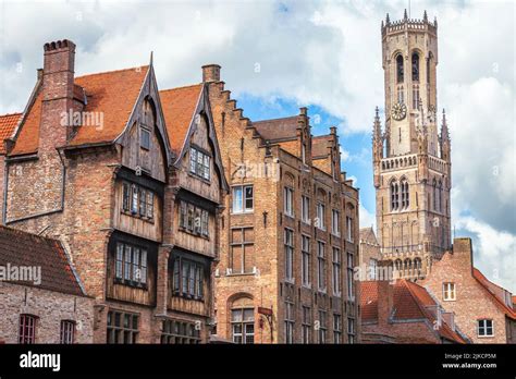 Bruges Belfry Tower Above Flemish Architecture Buildings Belgium