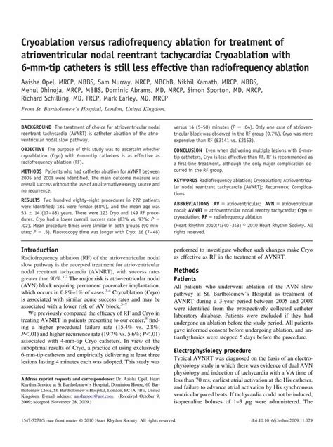 Pdf Cryoablation Versus Radiofrequency Ablation For Treatment Of