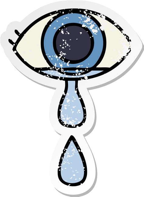 Distressed Sticker Of A Cute Cartoon Crying Eye 44297127 Png