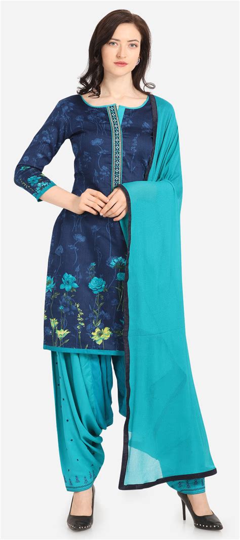 Casual Blue Color Cotton Fabric Salwar Kameez 1640488