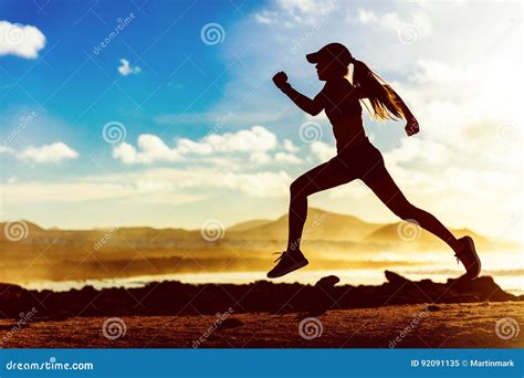 Silhouette Athlete Runner Running In Sunset Stock Image Image Of