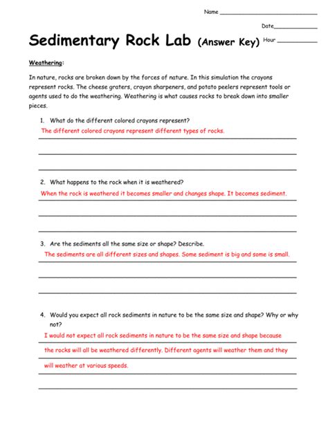 Sedimentary Rocks Lab Answer Key