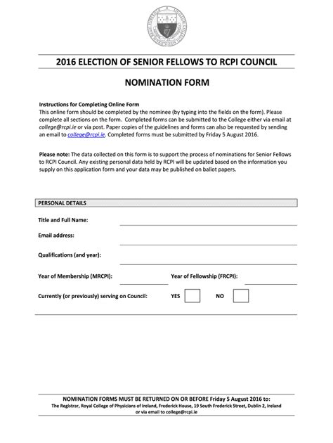 Fillable Online NEW NOMINATION FORM Senior Fellows Ii Fax Email Print