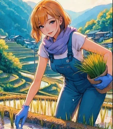 1lady Solo Planting Rice Standing Bent Over Jumpsuit Overalls Stylish Mature Female