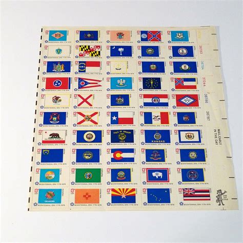 United States State Flag Postage Stamps Vintage States