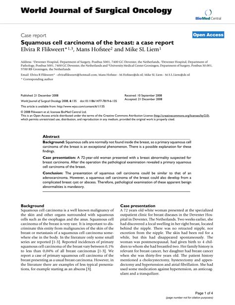 Pdf Squamous Cell Carcinoma Of The Breast A Case Report