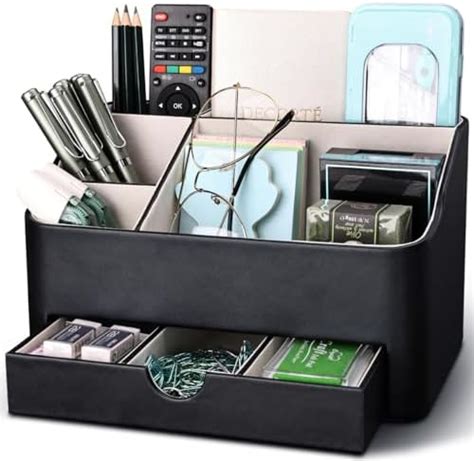 Kingfom Desk Tidy Organiser Mit Grids And Drawer Pu Leather Desk