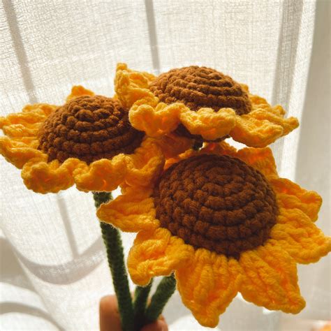 Sunflower Crochet Decor Cotton Flower Plant Interior Etsy