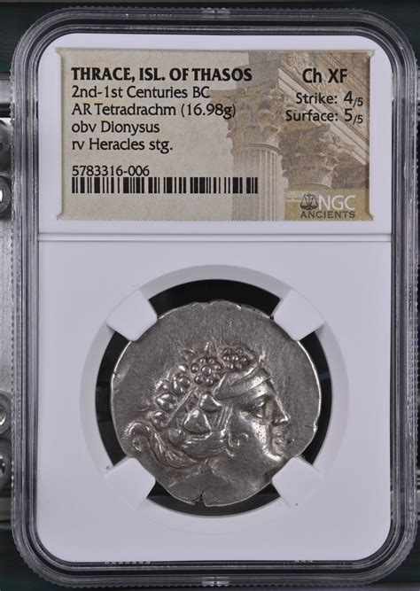 THRACE ISL OF THASOS AR Tetradrachm 2nd 1st Centuries BC NGC Ch XF