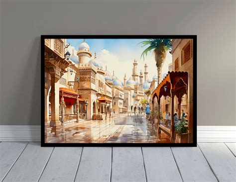 Dubai Gold Souks Watercolor Painting Art Print, Dubai United Arab