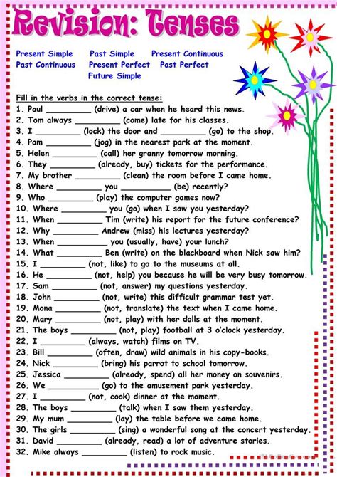 English Grammar Printable Worksheets