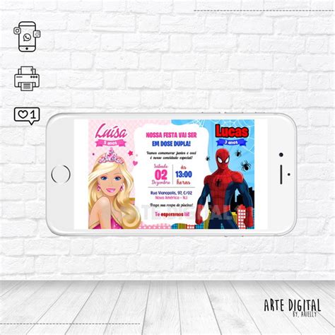 Convite Virtual Barbie Homem Aranha 2 Temas Elo7