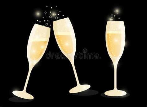 Sparkling Glasses Of Champagne On Black Background Gold Bokeh Effect