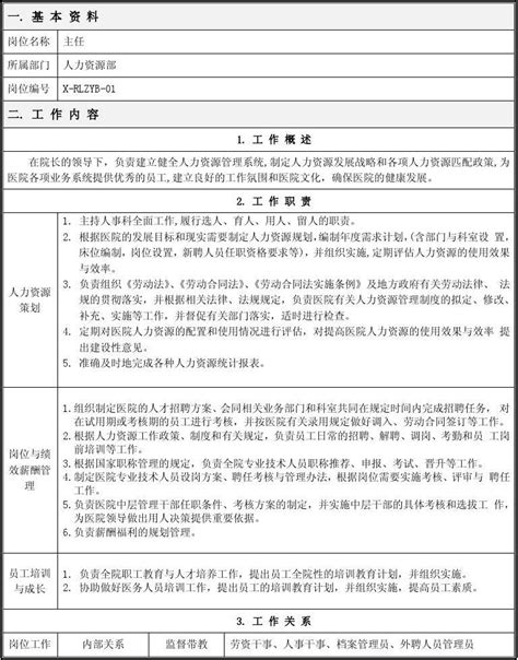 人力资源部主任岗位说明书 word文档在线阅读与下载 无忧文档