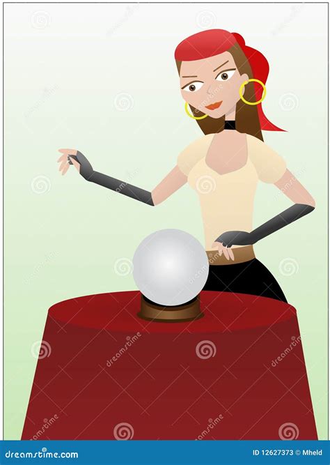 Fortune Teller Gypsy Standing Over Crystal Ball Stock Vector