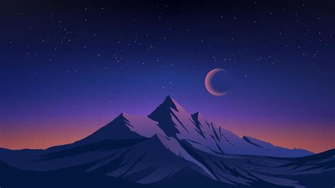 Snowy Mountain Peak In Starry Night Amazing Night Sky Over Mountain