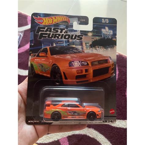 Hot Wheels Premium Nissan Skyline GTR BNR Orange Fast Furious Free Protector Shopee