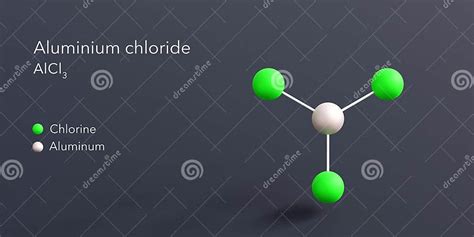 Aluminium Chloride Molecule 3d Rendering Flat Molecular Structure With Chemical Formula And