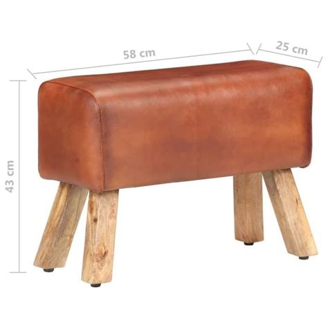 LEX Banc saut de cheval 58cm Marron Cuir véritable et bois manguier