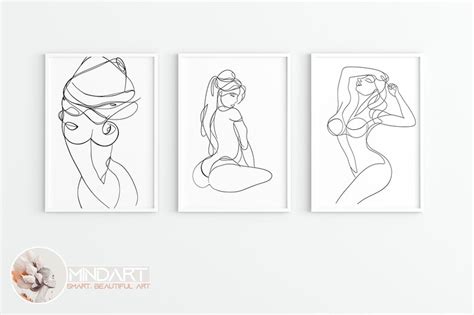 Set Of 3 Nude Woman Line Art Prints Minimalist Elegance Etsy
