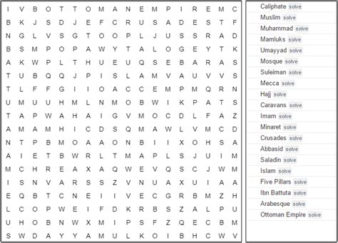 Word Search Islamic Empire Printable Version