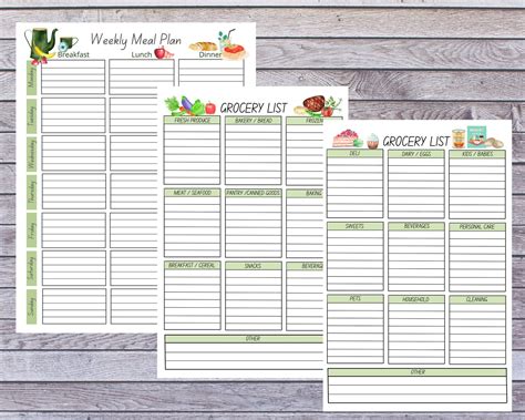 Cute Weekly Meal Planner Printable Meal Planner And Grocery Etsy Uk