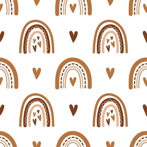 Vector Seamless Pattern With Abstract Rainbows With Hearts Boho