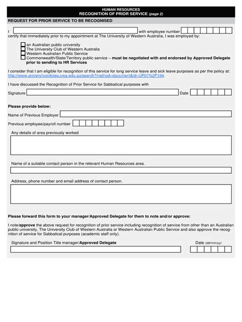 Fillable Online Hr Uwa Edu Recognition Of Prior Service Hruwaeduau