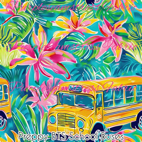 Preppy Bts School Buses Purpleseamstress Fabric