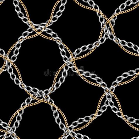 Abstract seamless pattern with gold and silver chains striped by cross ...