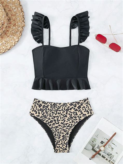 Shein Swim Vcay Leopard Print Ruffle Trim Bikini Swimsuit Shein Usa