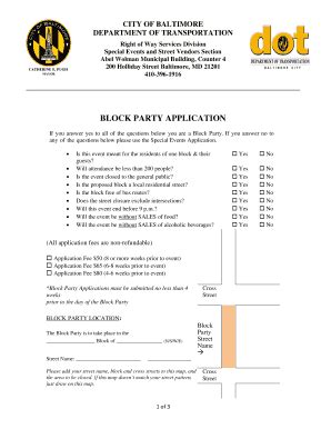 Fillable Online Transportation Baltimorecity Block Party Application