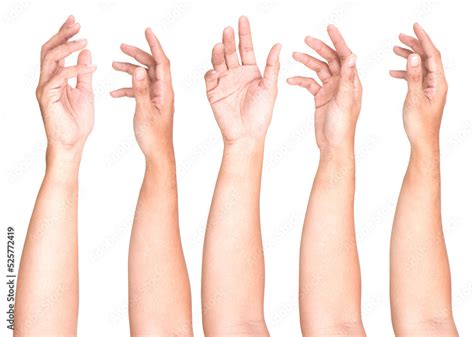 Multiple Male Caucasian Hand Gestures Isolated Over The White