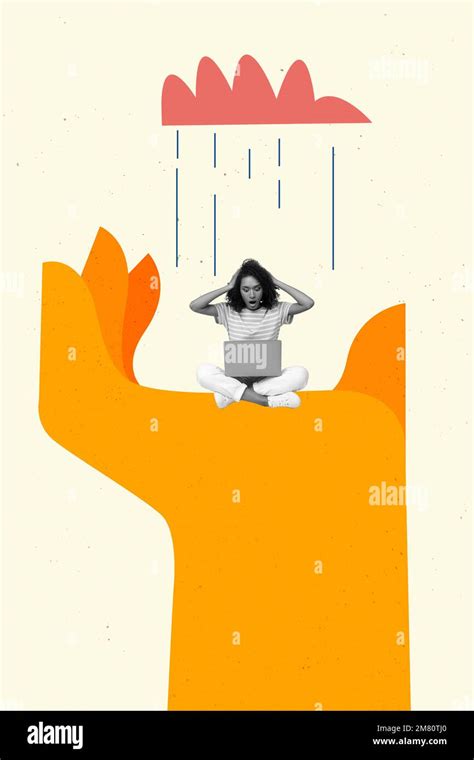 Creative Photo 3d Collage Artwork Poster Of Worried Sad Girl Sit Big