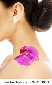 Naked Woman Purple Orchid Petal On Stock Photo 243231910 Shutterstock