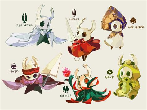 Knight Hornet Grimm Pure Vessel Grub And 2 More Hollow Knight Drawn By Blankowalski