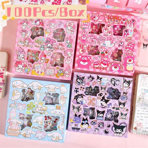 100pcs Box Cartoon Sanrio Handbook Sticker Set Cute Kuromi Cinnamoroll