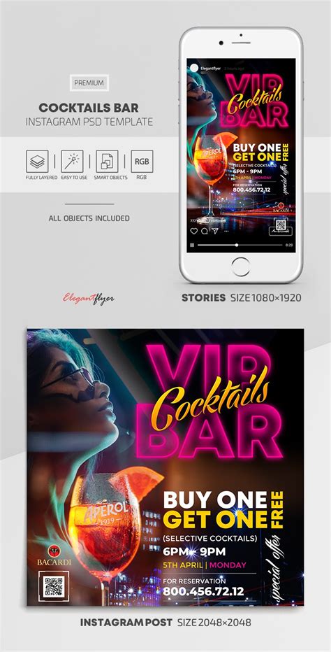 Multicolor Neon Cocktails Bar Instagram Premium Social Media Template PSD