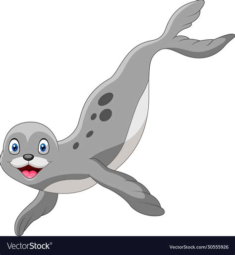 A Cute Cartoon Seal Swimming Royalty Free Vector Image