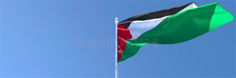 D Rendering Of The National Flag Of Palestine Waving In The Wind Stock