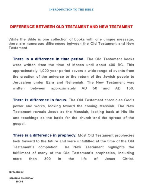 Difference Between Old Testaments and New Testament | PDF | Jesus | Old ...