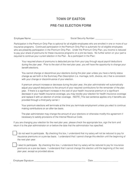 Fillable Online Town Of Easton Pre Tax Election Form Fax Email Print