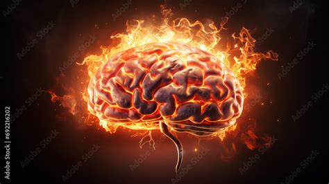 Burning Human Brain On Dark Background Stress Emotions And Pain