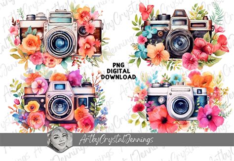 Vintage Camera With Flowers Clip Art Png Graphic By